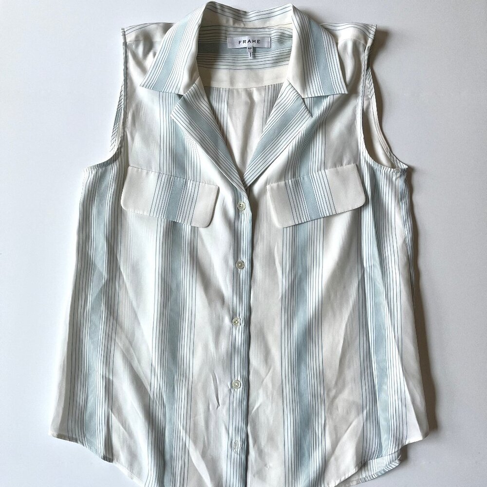 FRAME Sleeveless Stripe Silk Charmeuse Blouse 100% Silk